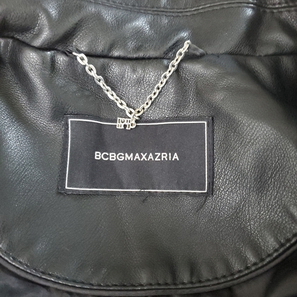 BCBG Maxazria Womens Faux Leather Jacket Small Black Moto Biker Lined - Picture 2 of 16